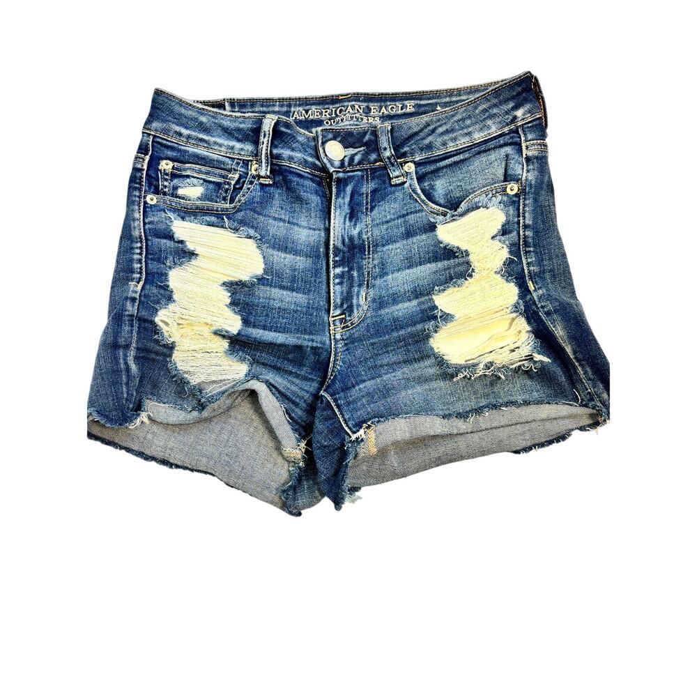 American Eagle Distressed Denim Shorts High Rise Stretch Size 6